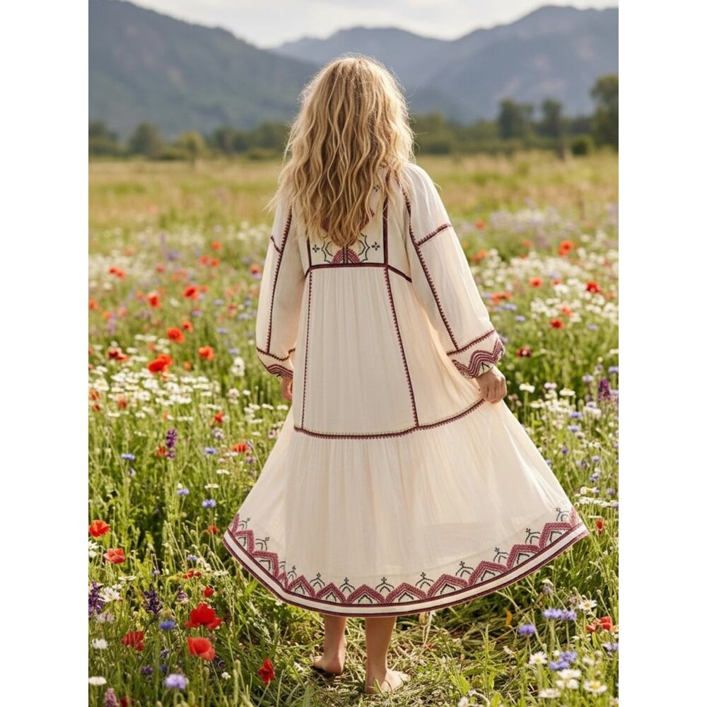 Free People Bohemian Embroidered Sweet Escape Midi Dress Size Medium - Picture 4 of 12